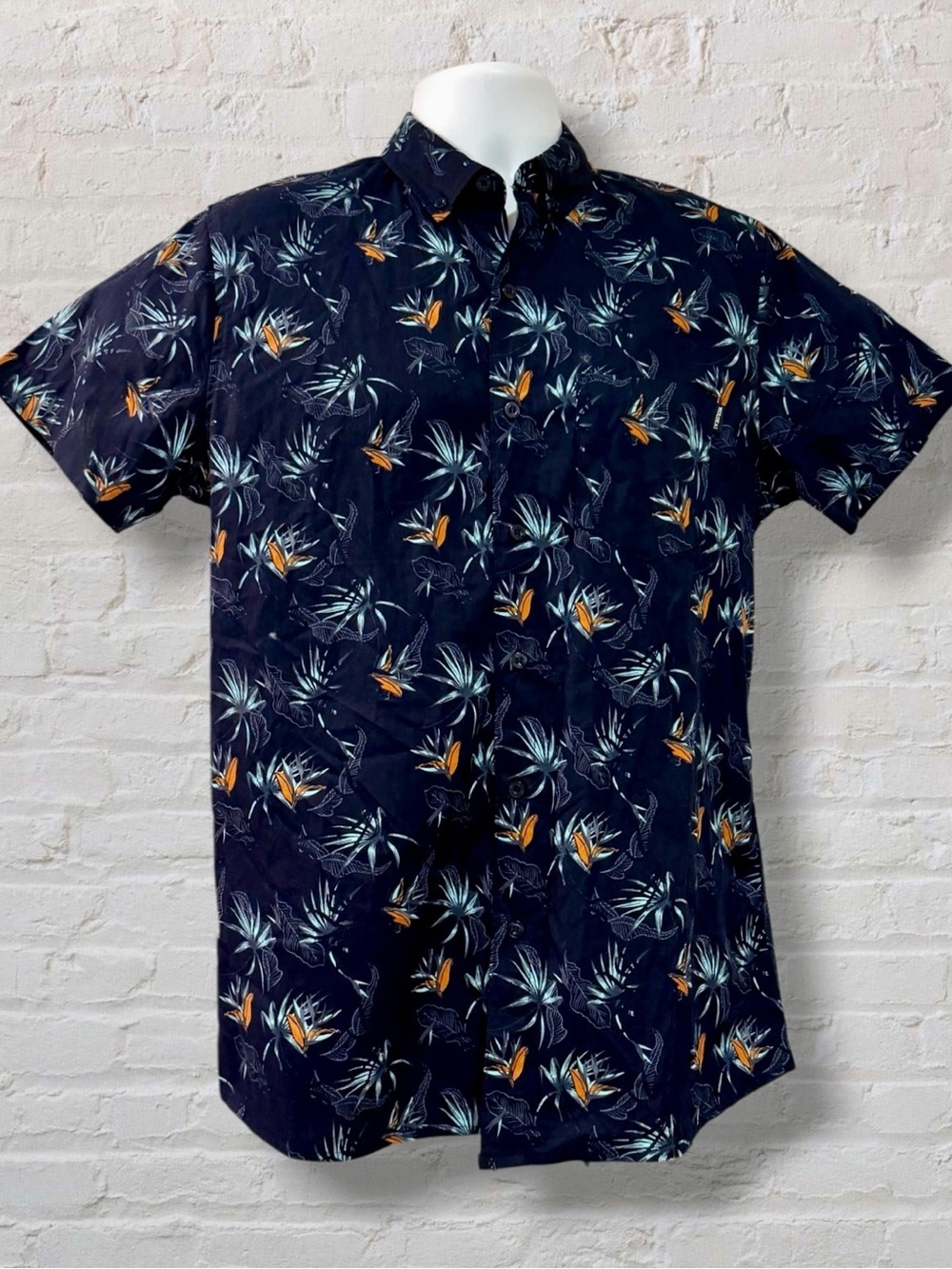 Molokai Surf Co Tropical Floral Shirt Mens Medium Blue Orange Hawaiian shirt - Picture 5 of 8